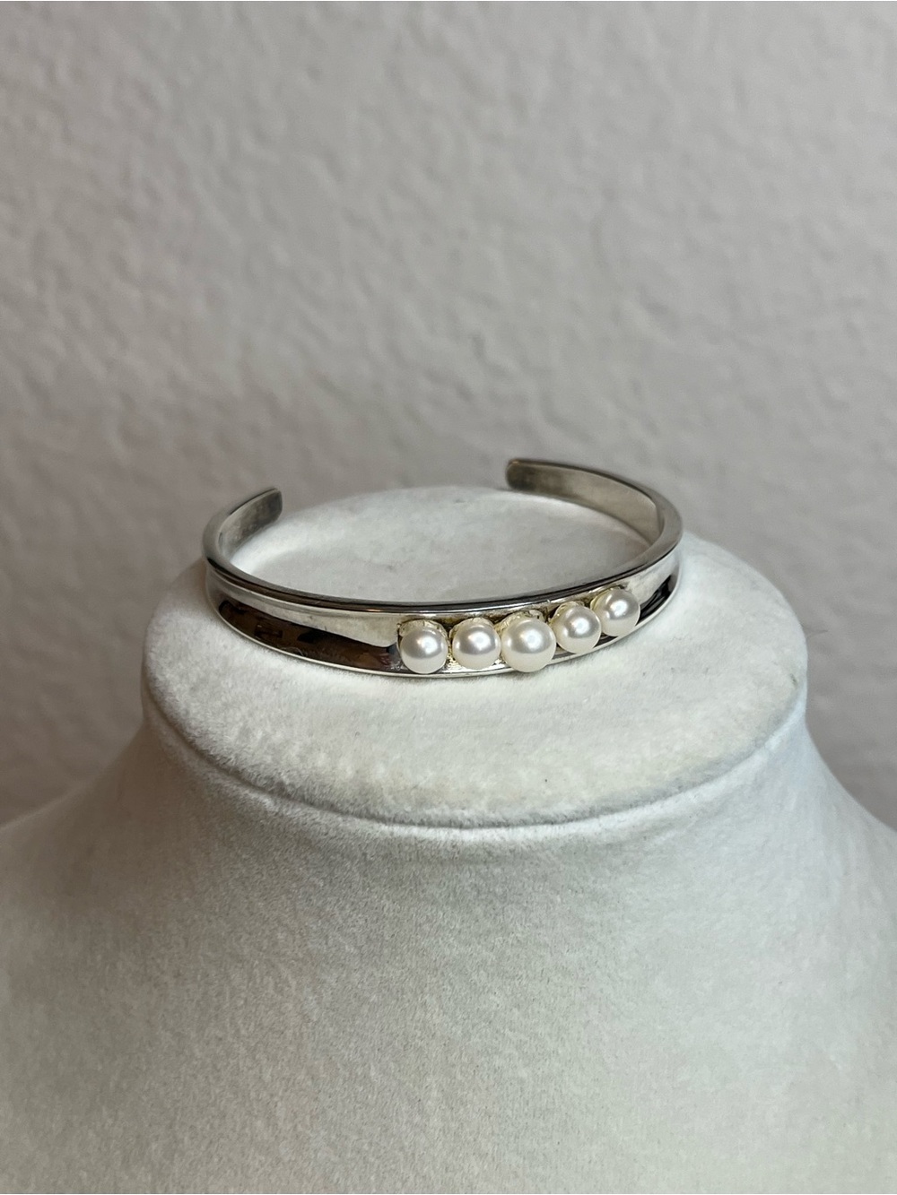 Vintage Solid 925 Sterling Silver Cuff Bracelet With Pearls 16.48g